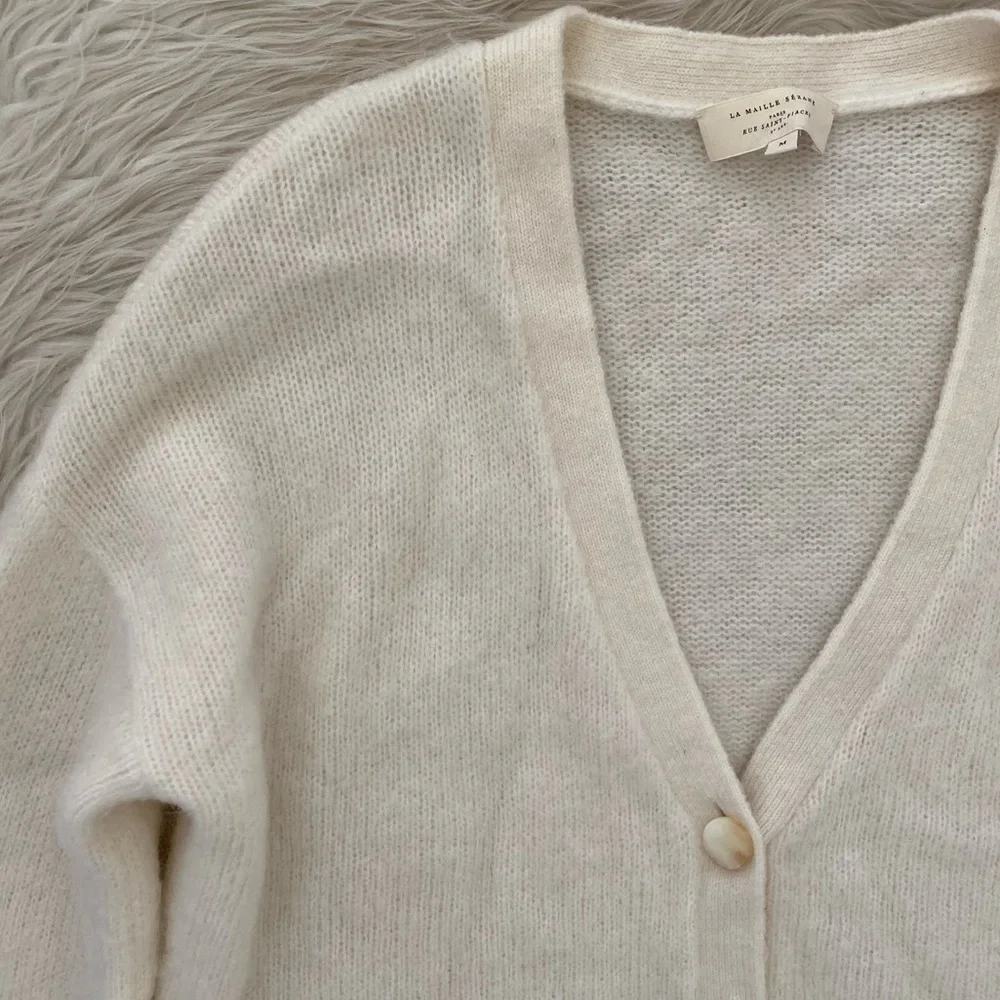 Sezane Mia Cardigan Kingdom Ecru Cream White Mohair Wool V-Neck Knit Sweater - Picture 3 of 14